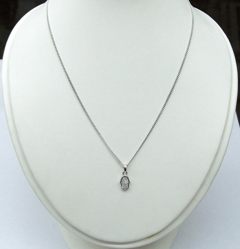 Conjunto Cadena Y Colgante Plata 925 Rodinada Mano De Fátima Color Plateado