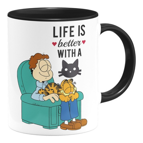 Taza Interior De Color La Vida Es Mejor Con Un Gato Garfield