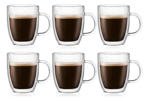 Bodum Bistro Coffee Mug, 10 Ounce (6-pack), Clear Double ...