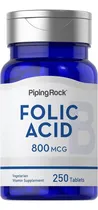 Comprar Piping Rock Ácido Fólico 800 Mcg Con 250 Tabletas Hecho Usa Sabor S\u002Fn