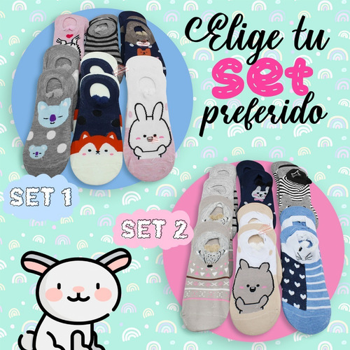 Imagen 6 de 7 de Docena Tin Para Dama Orejitas Kawai Calcetin Variado Mayoreo