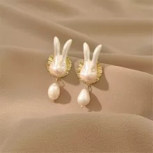 Aros Colgantes De Conejo Con Perlas Para Mujer, Aretes Brill