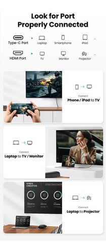 Cable Ugreen Micro USB tipo C a HDMI, negro, velocidad de hasta 5,4 Gbps, resolución de hasta 4 K 60 Hz