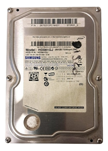 Disco Rígido Interno Pc 80 Gb Sata Samsung Hd081gj 7200rpm