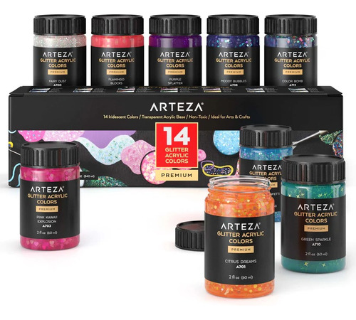 Pintura Acrilica Glitter 14 Colores Premium