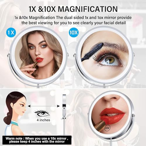 Espejo De Maquillaje Iluminado 8 Con Aumento 10x
