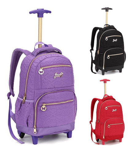Mochila Bolsa Juvenil Feminina De Rodinhas Escolar Reforçada Cor Roxo