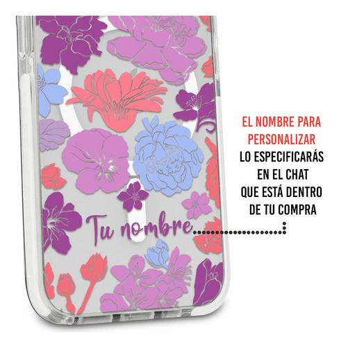 Funda Para iPhone Magsafe Mujer Flores Colores Con Nombre