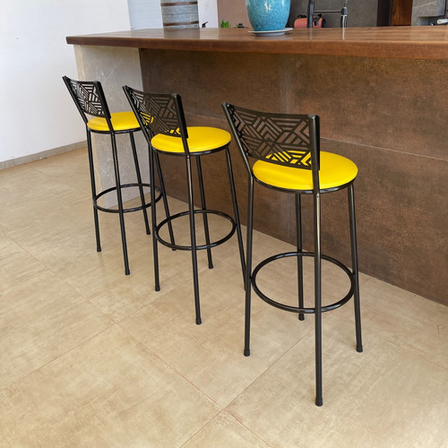 Kit 4 Banquetas Redondas Bistrô Altas Bar Bancada Lanchonete Acabamento Da Estrutura R-a-l4 Cor Amarelo