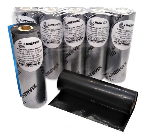10 Rolos Ribbon Cera 110x91 Premium Preto Para Impressoras Argox 214 Elgin L42 E Pro Eltron Godex Sato Zebra Gt800