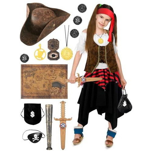 Conjunto De Disfraz De Pirata De Halloween Niños Y Niã...