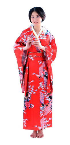 Mujer Estampado Kimono Bata Tradicional Japonés Vestido