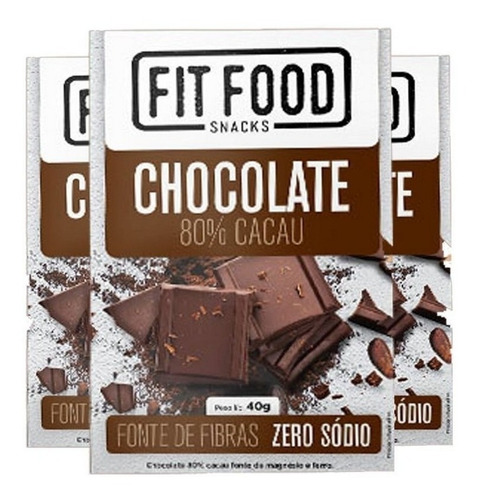 Kit 3 Chocolate 80% Cacau Fit Food 40g