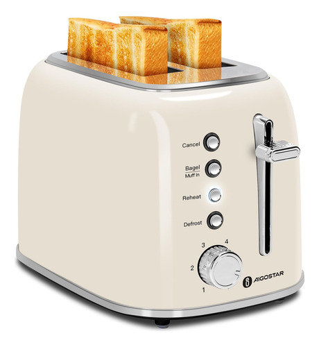 Tostadora Aigostar 2 Rebanadas, Estilo Retro Con Ranuras Ext