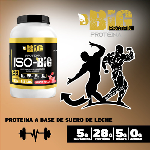 Proteína Whey Hidrolizada Isolate Big Protein 1kg 26 Servs Fresa