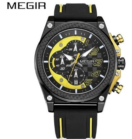 Relógio Masculino Homem Esportivo Megir Amarelo Cronos