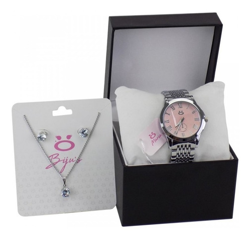 Kit Relógio+ Colar/brinco Feminino Original Caixa