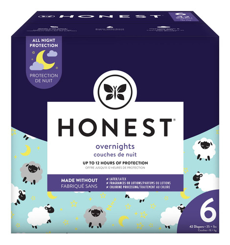 The Honest Co. Overnight - Paales Para Beb, Diseo De Oveja, 