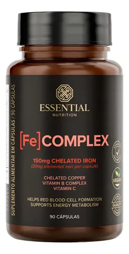 Fe Complex Essential Vegano (90 Caps) Ferro Quelato + Vit C + Vit...