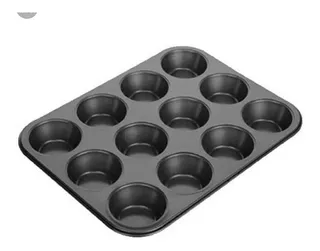 Molde De Teflon Muffins X12 Cupcakes Reposteria Antiadherent Color Negro