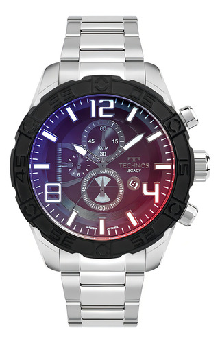 Relógio Technos Legacy Prata Masculino Analógico Os1abk/1p Correia Prateado Bisel Preto Fundo Multicolor