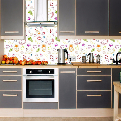 Imagem 2 de 9 de Papel De Parede Adesivo Cozinha Frutas - Cz-24 Lavável
