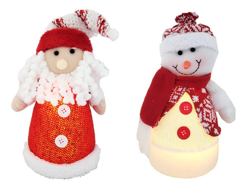 Jogo Papai Noel E Boneco De Neve Cone Iluminado Led 30cm