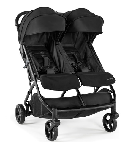 Cochecito Doble Ligero Plegable Negro Con Asientos Reclinabl