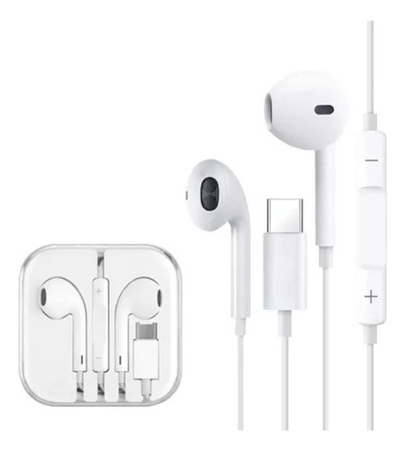 2 Pzas Audífonos Tipo C Manos Libres Iphone/samsung/huawei Blanco