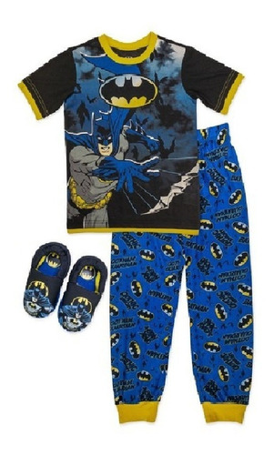 Pijama De Niño De Batman 3 Pzs Incluye Zapatos Talla 10 - 12