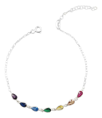 Pulsera Plata 925 Gotas Con Cubic De Colores Plateado 18 Cm