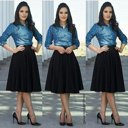 blusa jeans com saia midi