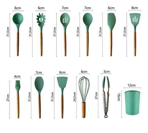 Jogo Colher Concha Espátula Silicone 12 Utensílios Turquesa