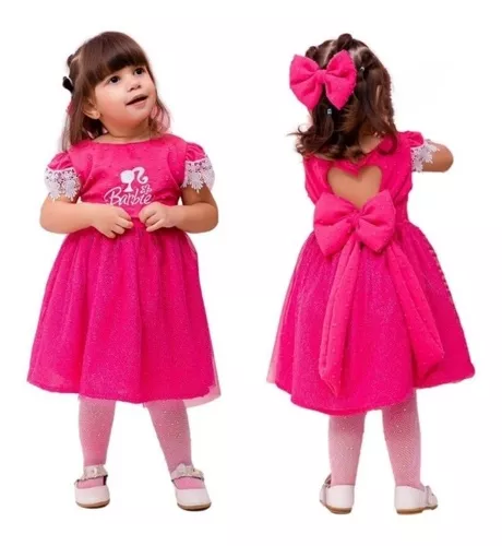 Vestido Festa Infantil Luxo Barbie Rosa Roupa Aniversário