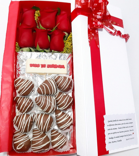 Arreglos Florales Caja Rosas+tarjeta+ Fresa Choc +dom Gratis