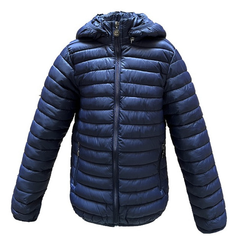 Campera Inflable Escolar Niños Azul Capucha