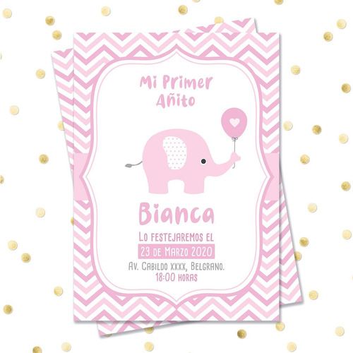 Invitación Digital + Imprimible Elefante Rosa Baby Shower M1