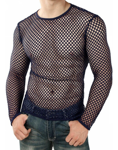 Playera Transparente De Malla Sexi Manga Larga Para Hombre