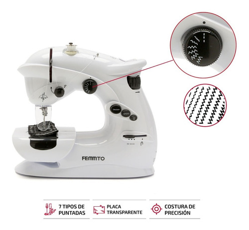 Imagen 3 de 9 de Máquina De Coser Recta Femmto Hlt7 Portable Blanca 220v