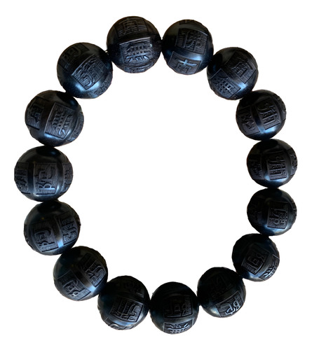 Nanmo Amitabha Pulsera Budista Tibetana Madera Negra 12mm Esferas 1.2 Cm 20.32 Cm