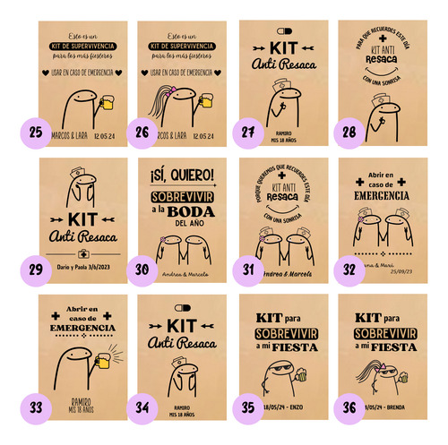 100 Mini Sobres Flork Kit Anti Resaca Souvenirs Boda Cumple