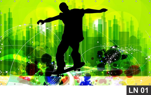 Imagem 2 de 6 de Painel De Festa Skate Skatista Esqueitista 3,00x1,40m Lona