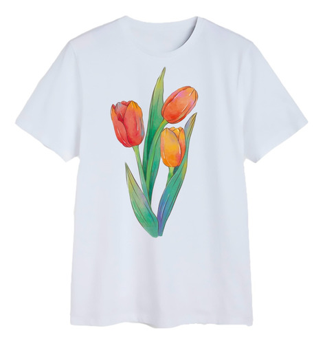 Polera Tulipanes Flores Planta Botanica Mujer Hombre Algodon