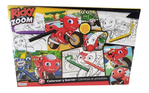 Imagen 2 de 3 de Set Arte Moto Ricky Zoom Colorear Y Borrar Pintar Crayones