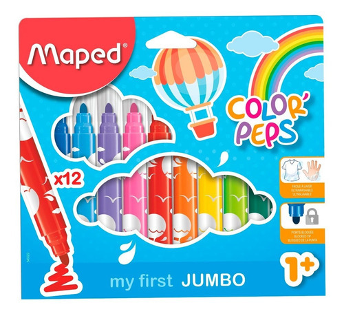Fibras Maped Jumbo Marcadores Colores Lavables Caja X12
