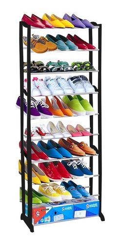 Zapatera Rack Practico 10 Niveles Negra 30 Pares Organizador