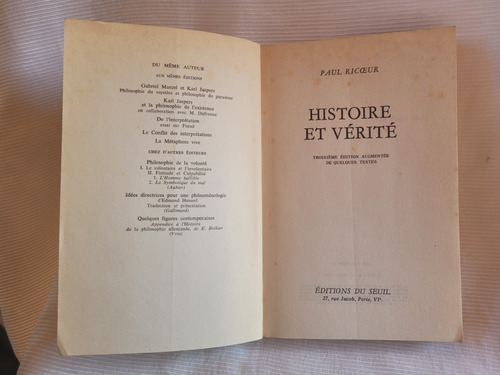 Histoire Et Verite Paul Ricoeur Editions Du Seuil En Frances