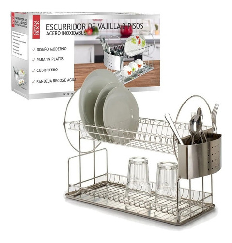 Escurridor Seca Platos Acero Inoxidable 19 Platos 2 Niveles