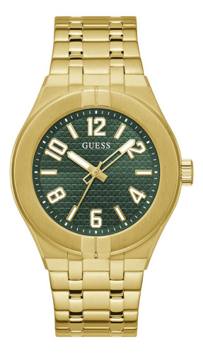 Reloj Para Hombre Guess Genesis W1254g2 Color Negro Correa Dorado Bisel Dorado Fondo Verde