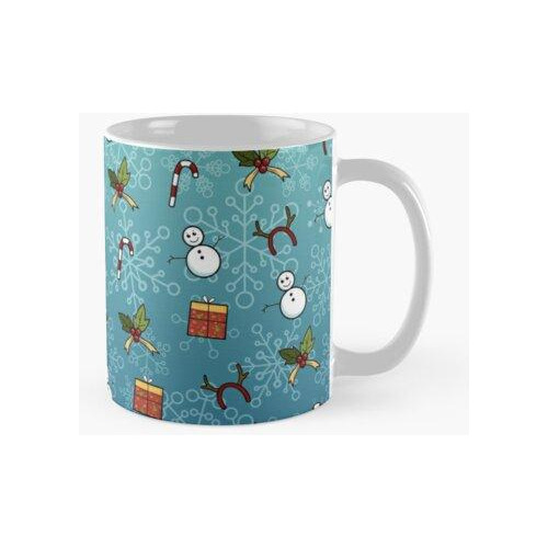 Taza Patrón Navideño Con Muñeco De Nieve, Presente, Hierba E